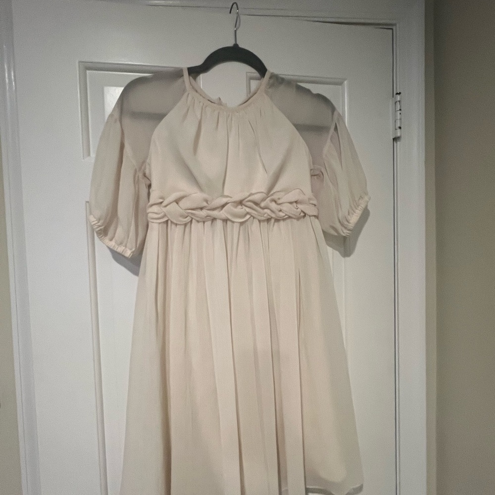 Laundry by Design Cream Backless Braided Waist Short Sleeve Dress